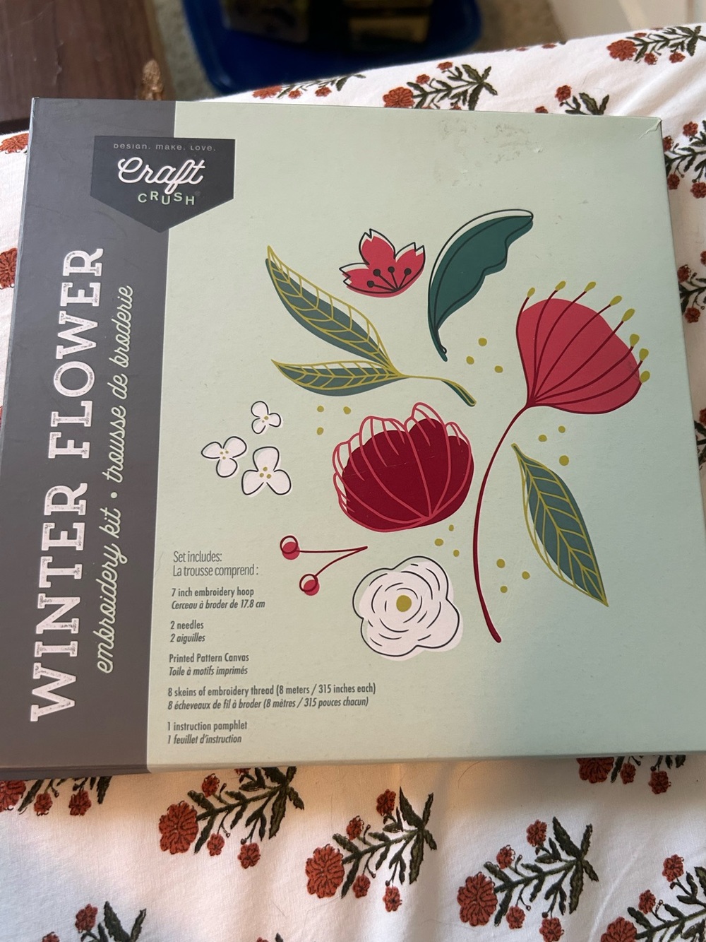 Craft Crush Winter Flower Embroidery Kit Floral DIY Needlecraft Complete Set
